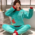 2021 зимняя Пижама женская Корейская одежда для сна милый мультяшный фланелевый пижамный комплект бархатная теплая Пижама с круглым вырезом домашняя одежда для женщин
