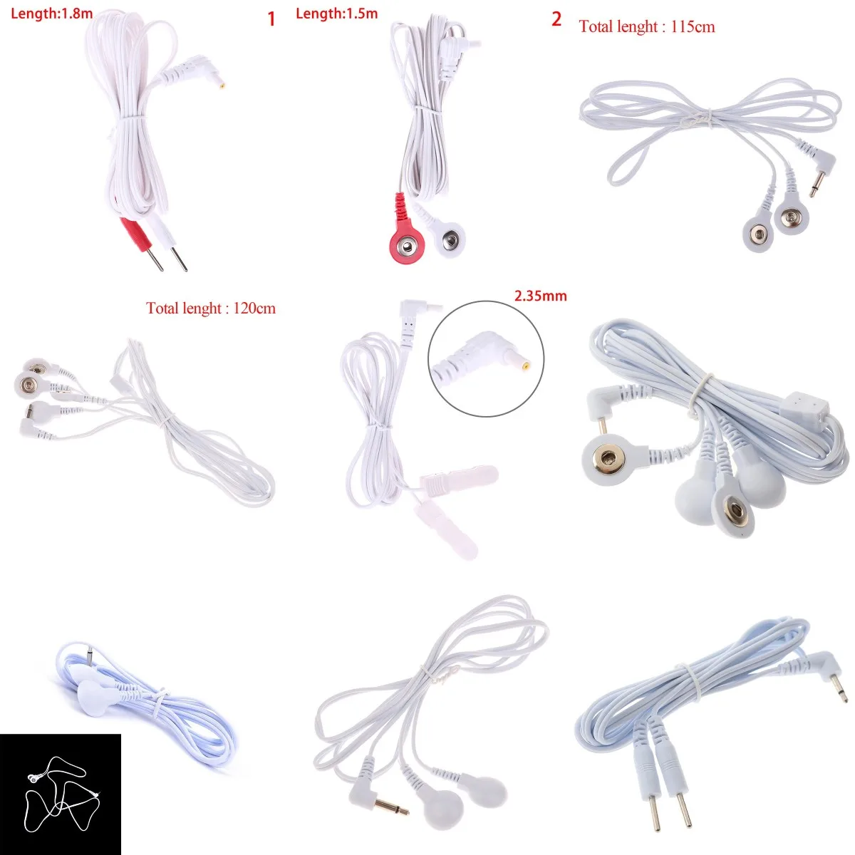 Cable de electrodo de electroterapia para masajeador Tens, Cable de conexión para...