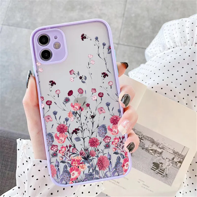 UIGO Simplicity Flower Hand Painted Phone Case For 13 12 Pro Max 11 14 Plus XS Max XR X 7 8 Plus 12Mini SE Hard Shockproof Cover