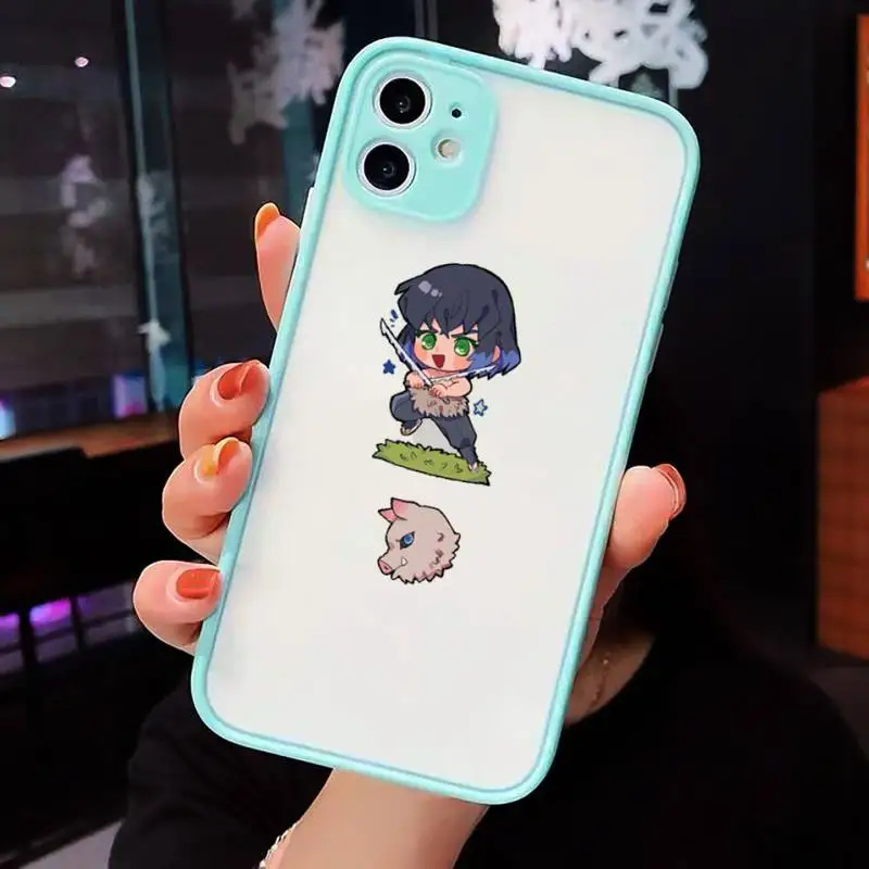 

Cute cartoon ghost slayer Phone Case For iPhone 12 11 Mini Pro XR XS Max 7 8 Plus X Matte transparent blue Back Cover