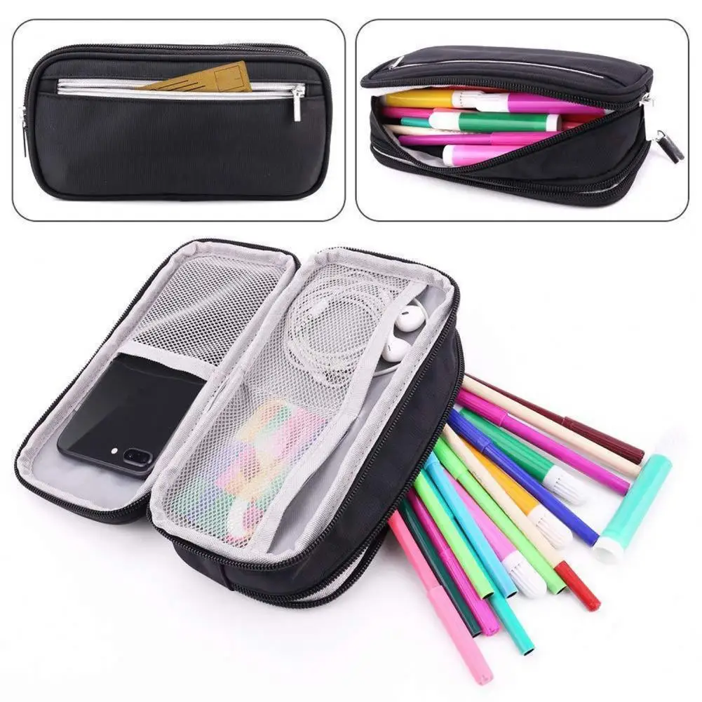 

Pen Case Waterproof Easy to Grasp Fold Canvas Three-layer Student Stationery Pouch Pen Bag for Cosmetic Travel Student