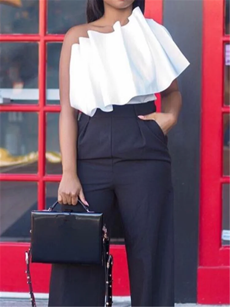 Женские укороченные топы с одним плечом лоскутные белые оборки открытая спина на