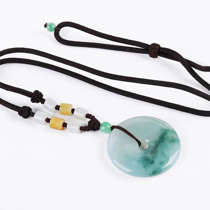 Естественный жемчужный кулон из нефрита с пряжкой безопасности из натурального изумруда "Пончик" для ожерелья, шарм, модные украшения, ручная работа, мужское и женское удачное амулетное ожерелье с бесплатной веревкой.