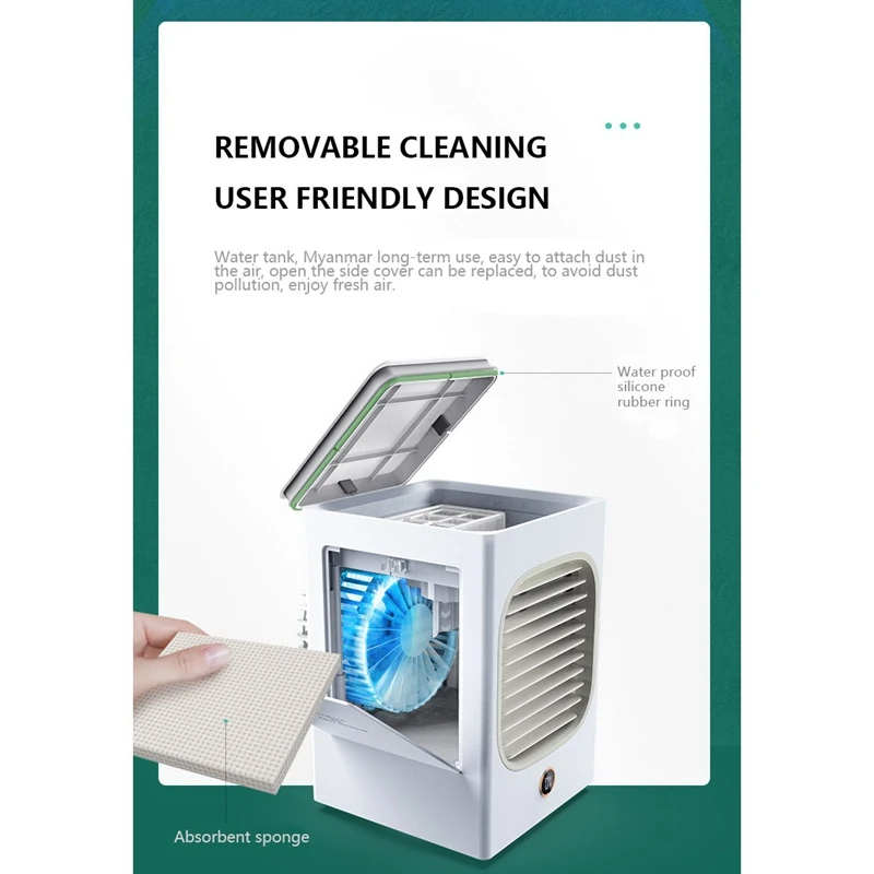 

Chargeable Portable Air Conditioner Air Cooler Humidifier Purifier UV LED Shaking Head Desktop Air Cooling Fan