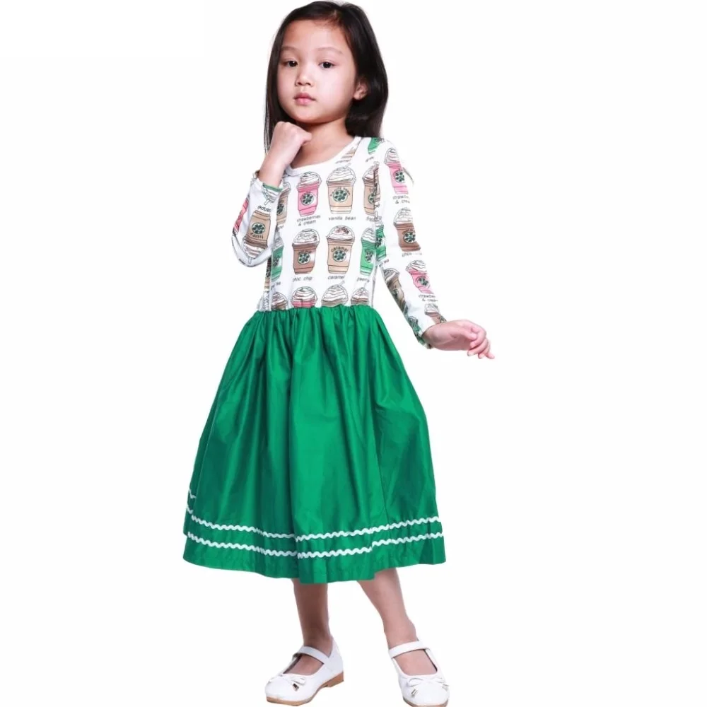 Baby Girls Long-sleeved Dress Girl Cotton Casual Dresses Girl's Coffee Cups Princess 2022 New Fashion 25 | Детская одежда и
