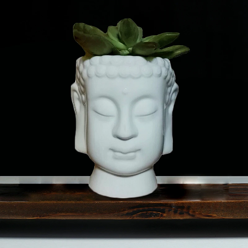 Buddha Head Planter ornament White Zen Ceramic Flower Pot For Succulents Plants Buddha Face Statue Fengshui Home Decoration