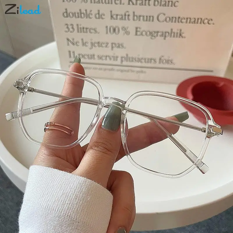

Zilead Transparent Large Frame Anti-blue Light Glasses Flat Mirror Plain Reading Glasses Frame Women Men Computer Read Goggle