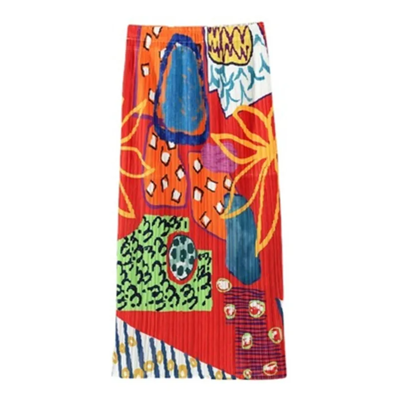 

Miyake skirt 2021 summer product niche fashion comfortable printed pleated skirt casual mid-length A-line bag hip skirt female