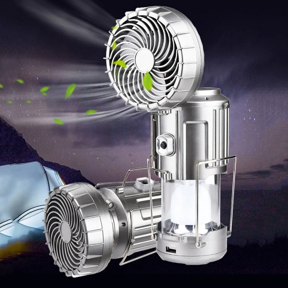 Solar Electric Fan Light  2 In 1 LED Camping Tent Light Ceiling Fan Light Hanging Lamp Lantern Outdoor Tent Light Fan New