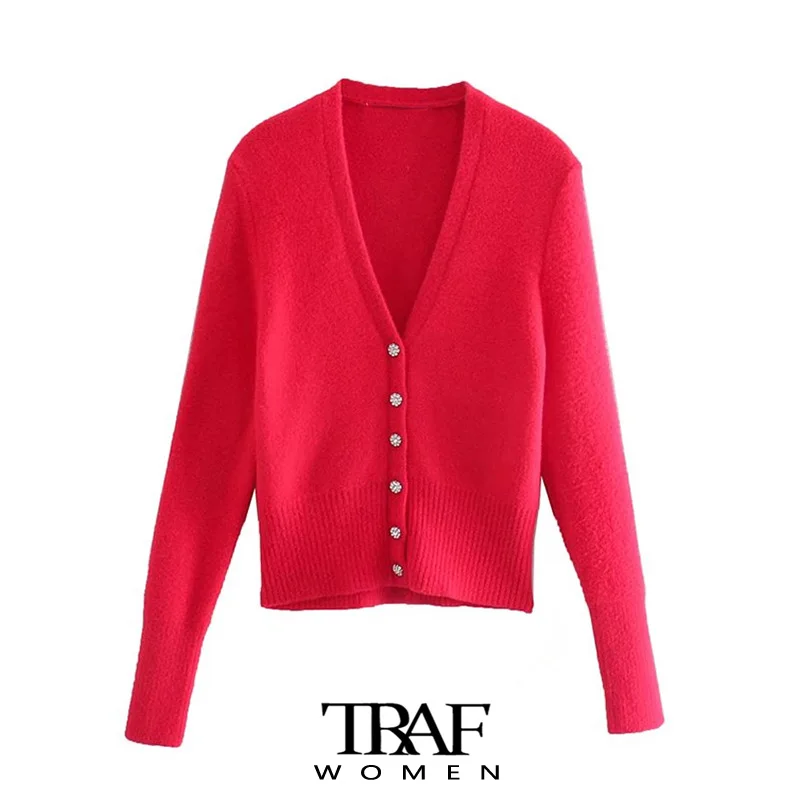 Женский вязаный кардиган с пуговицами V-образным вырезом и длинным рукавом |