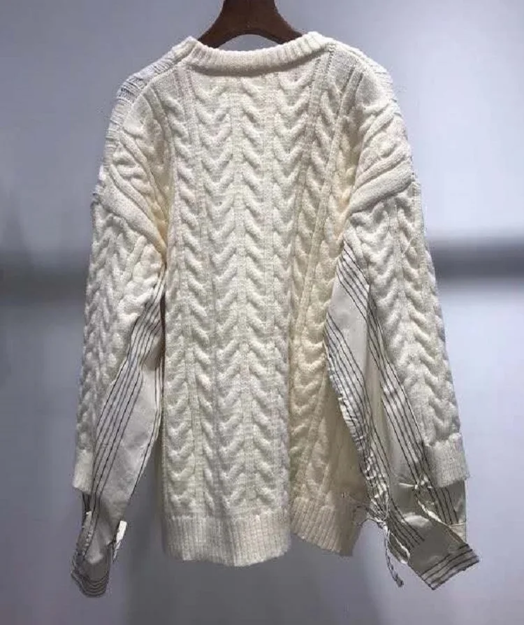 

Quality New High Sweaters 2021 Autumn Winter Fashion Tops Women Twist Knitting Striped Print Patchwork Long Sleeve Casual Jumper