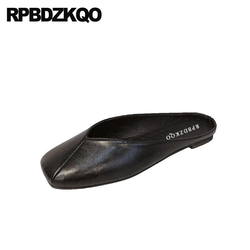 Женские дизайнерские мюли на плоской подошве черные сандалии без застежки