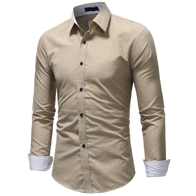 Men Shirts Slim Fit Tops Casual Long Sleeve Pocket Business Shirts Mens Wedding Party Shirt Male Clothing 2021