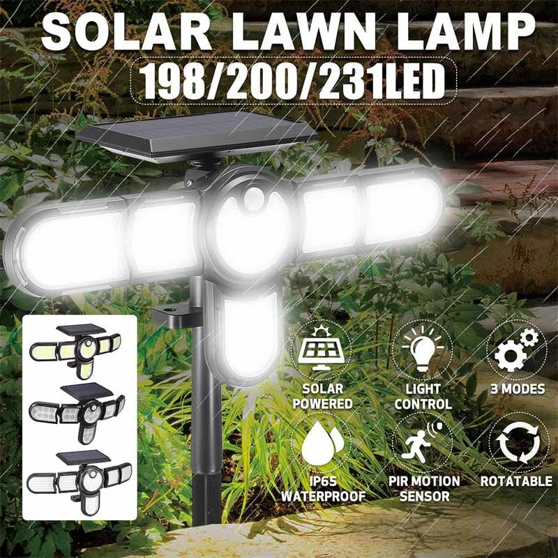 

LED Outdoor Solar Lamp Multiple Heads Lighting Lawn Ground Light Motion Sensor Human Induction 3 Modes Spotlights Garden Lights