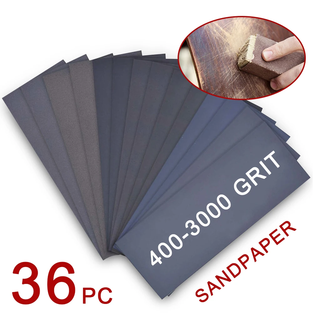 

36pcs Sandpaper 400 - 3000 Grit Wet & Dry for Automotive Sanding Wood Furniture Finishing Metal Work Automotive Sandpaper