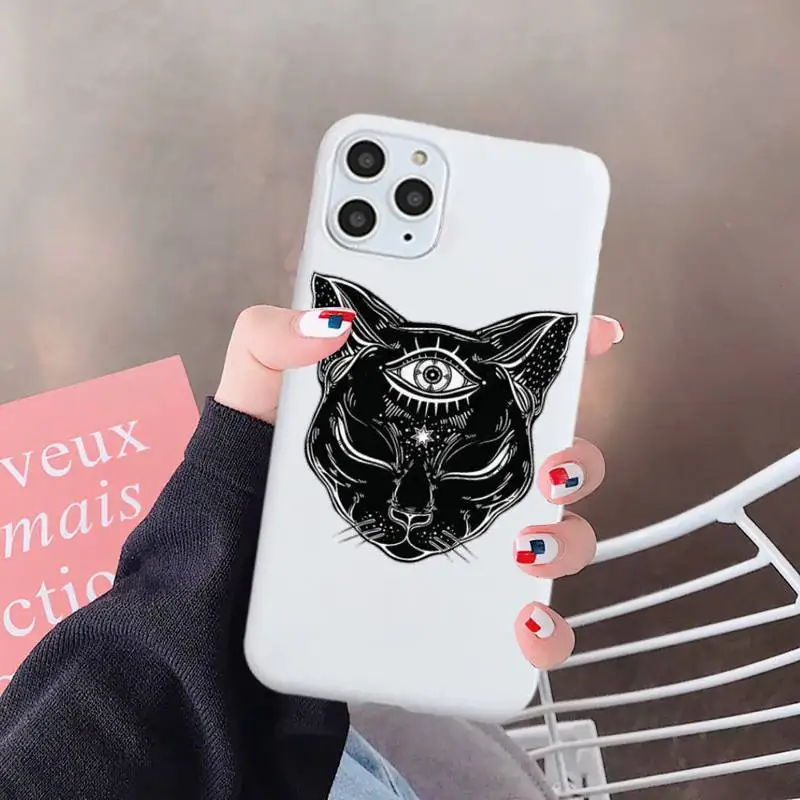 

Witch and cat mysterious tarot black luxury Phone Case funda Candy Color for iPhone 6 7 8 11 12 s mini pro X XS XR MAX Plus