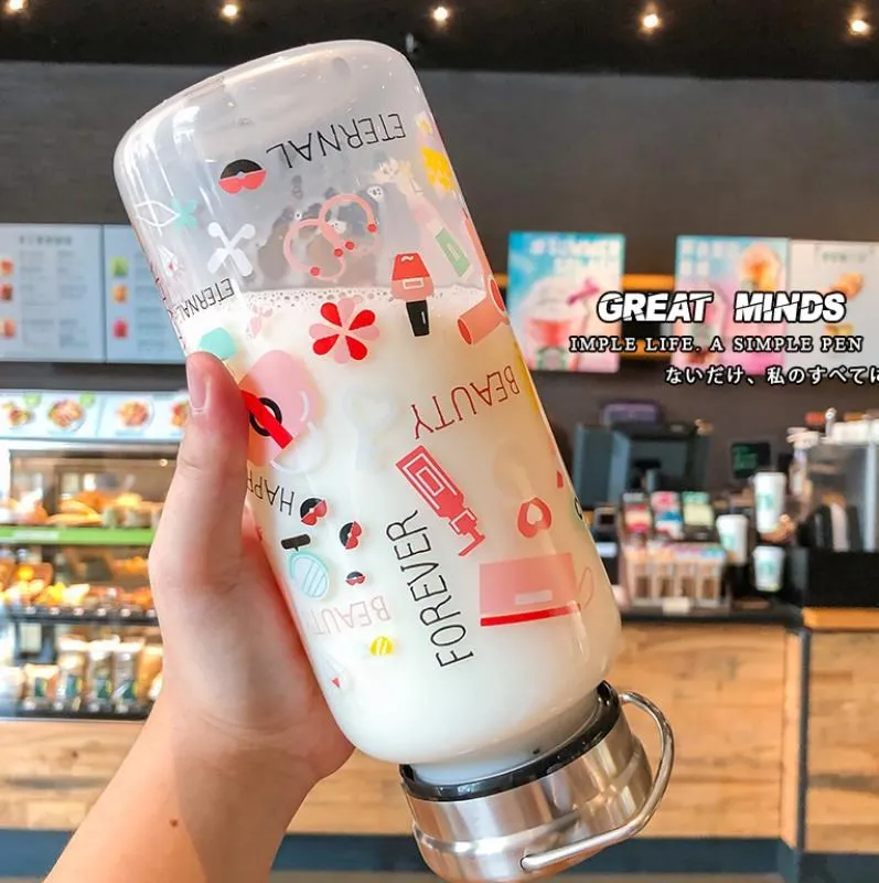 1000 мл модная стеклянная бутылка для воды с граффити взрослых Спортивная большая