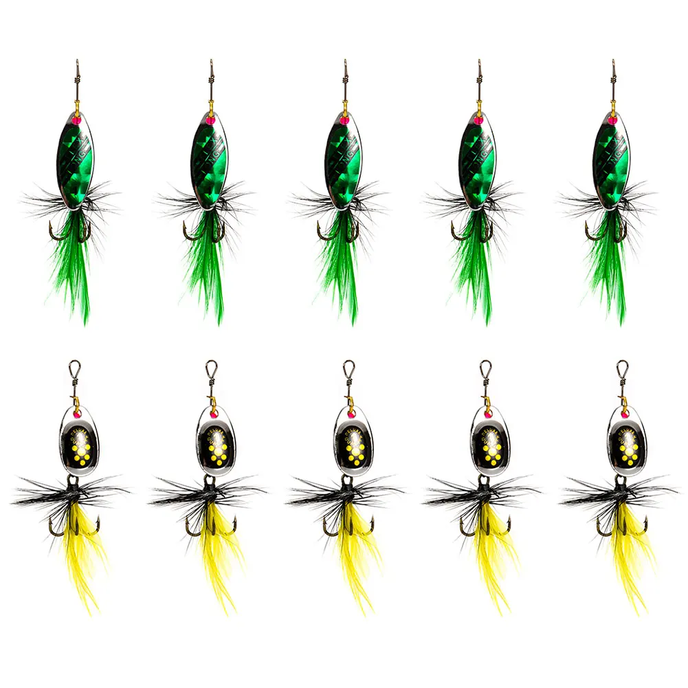 

10PCS Fishing Spinner Lures Metal Rotating Feather Sequins Lures Set With Storage Box Bass Trout Perch Pike Fishing Accessories