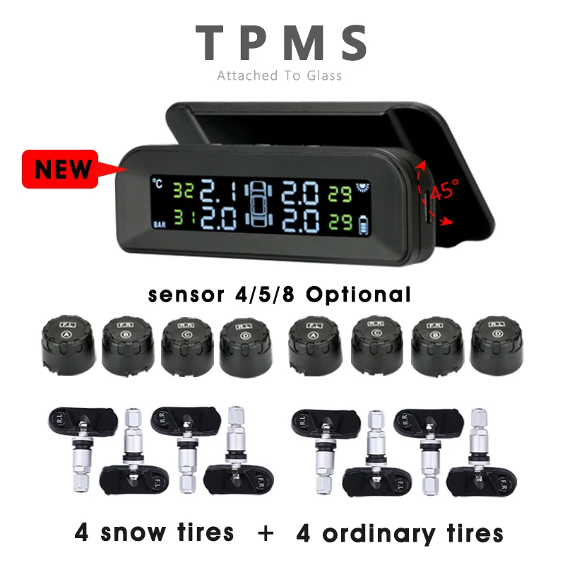 TPMS оригинальная Беспроводная HD Солнечная зарядка автомобильная система контроля давления в шинах Система контроля включения с вибрацией с 4/5/8 датчиками