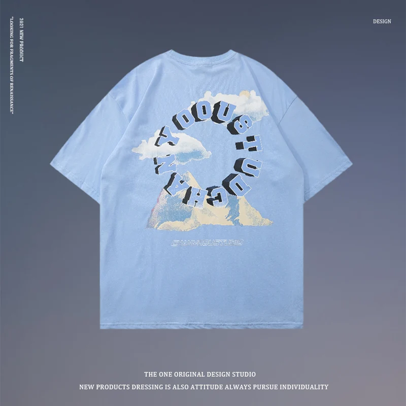 

Summer Men's Sky Print Short-sleeved T-shirt Male Hot Street Personality Loose American Couple Tops High Quality Gifts Tshirt