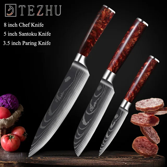 

Damascus Laser Chef Knife Japanese Salmon Sashimi Knife Red Resin Handle Slicing Knife Kitchen Knife Cooking Tool