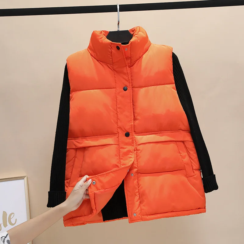 2021 Autumn Winter Fashion Warm Down Cotton Padded Vest Single-breasted Solid Warm Waistcoat Women Sleeveless Vest Jacket