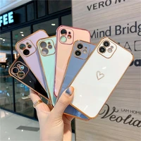 luxury heart plating shockproof case on for iphone 11 12 13 pro max mini x xr 7 8 plus se 2022 soft full camera protection cover
