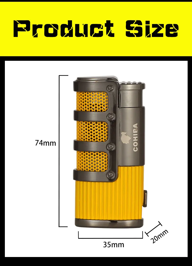 Зажигалка COHIBA металлическая карманная Бутановая Зажигалка для Сигар Зажигалка газовая ветрозащитная 3 струйная модная Зажигалка для Аксессуары для сигар W/Подарочная коробка