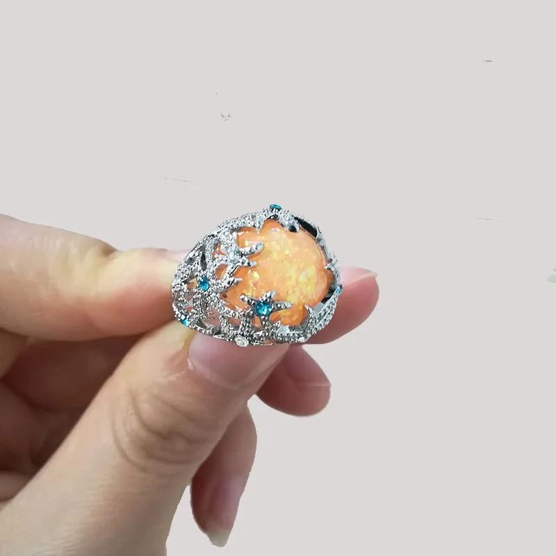 Женские кольца с апельсиновым огненным опалом ажурные кристаллами роскошные