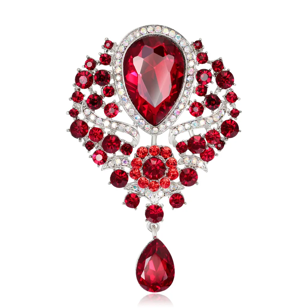 

Hot Selling Ladies Rhinestone Alloy Brooch Glass Pendant Brooch Pin Accessories