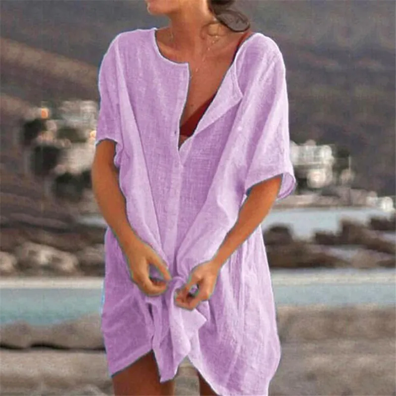 

2021 Women's Shirts New design Summer Casual slim women's solid color Short sleeve large size female dress