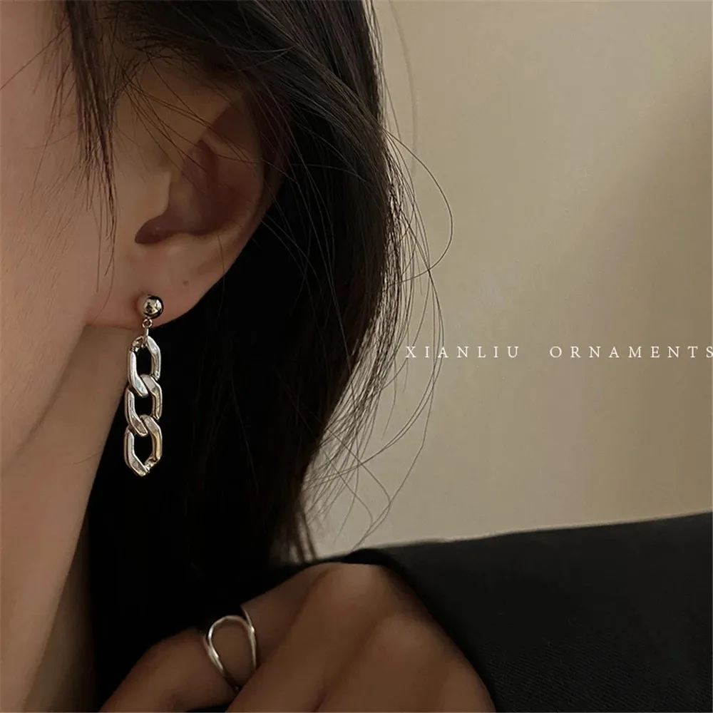 

Новые розовые золотые Цвет металлической цепью висячие серьги с квадратными кристаллами, в ретро-панк-цепочка серьги старинные ювелирные и...