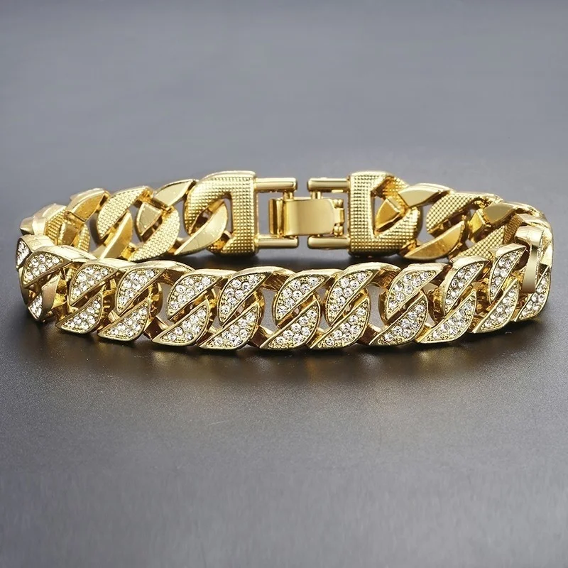 

Hip Hop Ice Out Cz Cuban Chain Bracelet Men's Trend Rock Party Ornament
