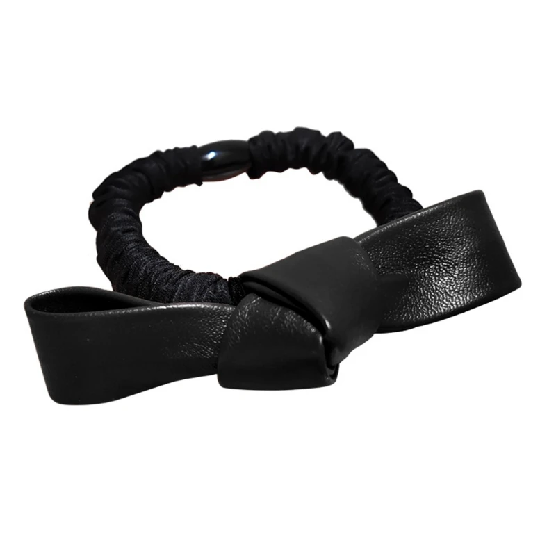 

LXAE Women Girls Elastic Hair Ties Band Faux Leather Bow Ponytail Holder Scrunchies
