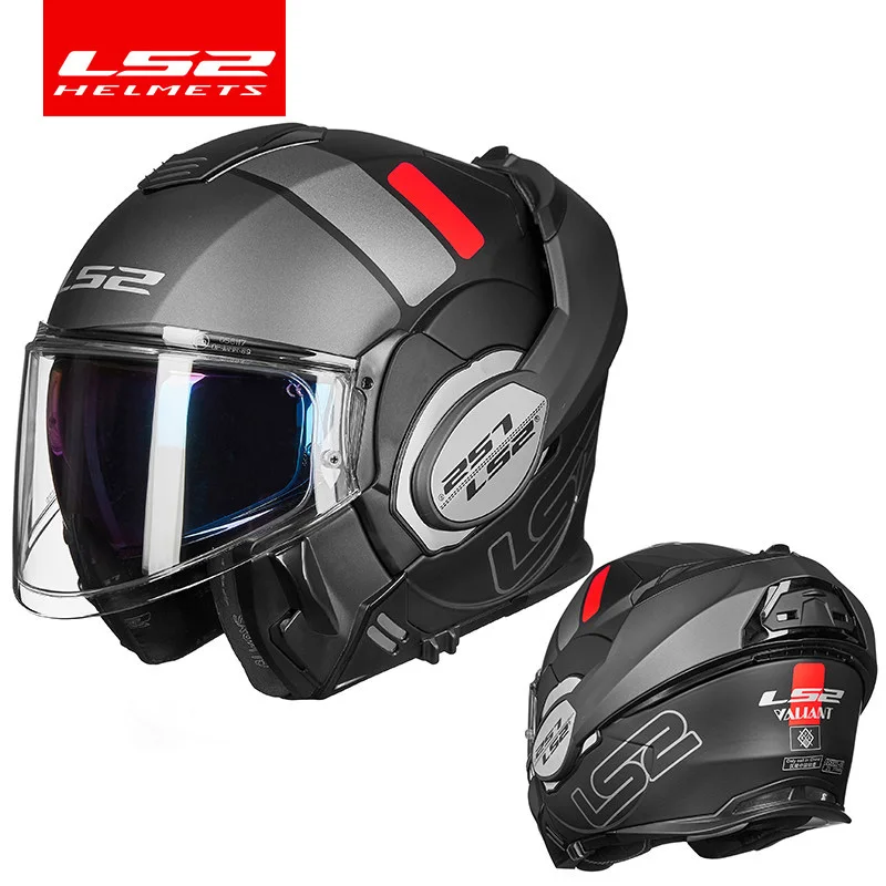 gray red LS2 FF399 флип-ап мото rcycle шлем двойной козырек Аутентичные LS2 Valiant анфас шлемы moto capacete cascos - Цвет: gray red