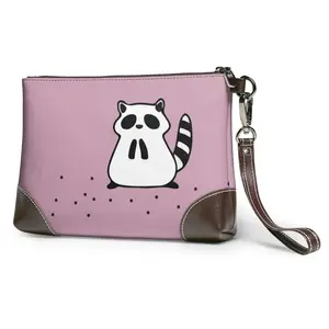 NOISYDESIGNS Raccoon Pink Printing Leather Wallet Women Wallets Purses Female Coin Zipper Purse Animals Printed Wallet