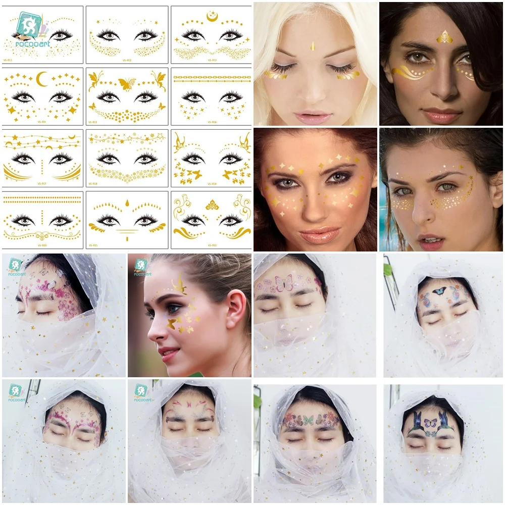Водонепроницаемый временная татуировка золото серебро наклейка для женщин Хна