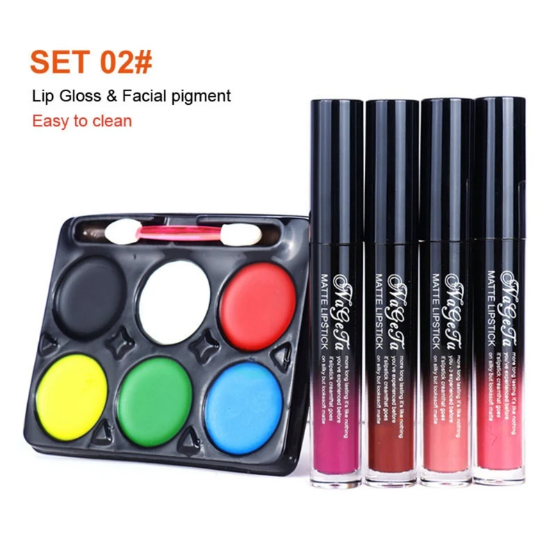 Halloween Makeup Set Facial Paint Matte Lip Gloss Long-lasting Waterproof Face Body Painting Cream Cosmetic | Красота и здоровье