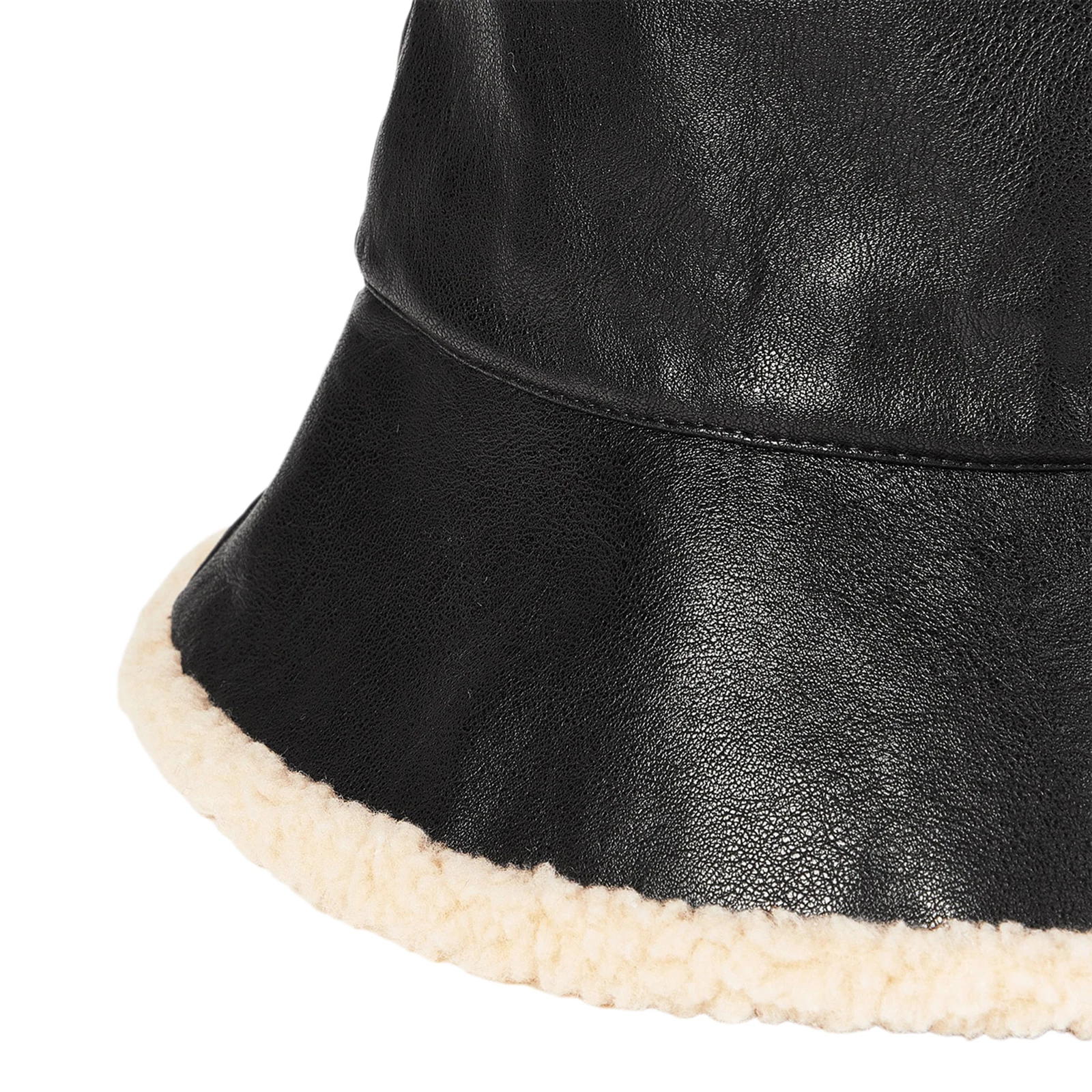 

Women Warm Bucket Hat Autumn and Winter Casual Style PU Leather Cap for Outdoor Black Hat