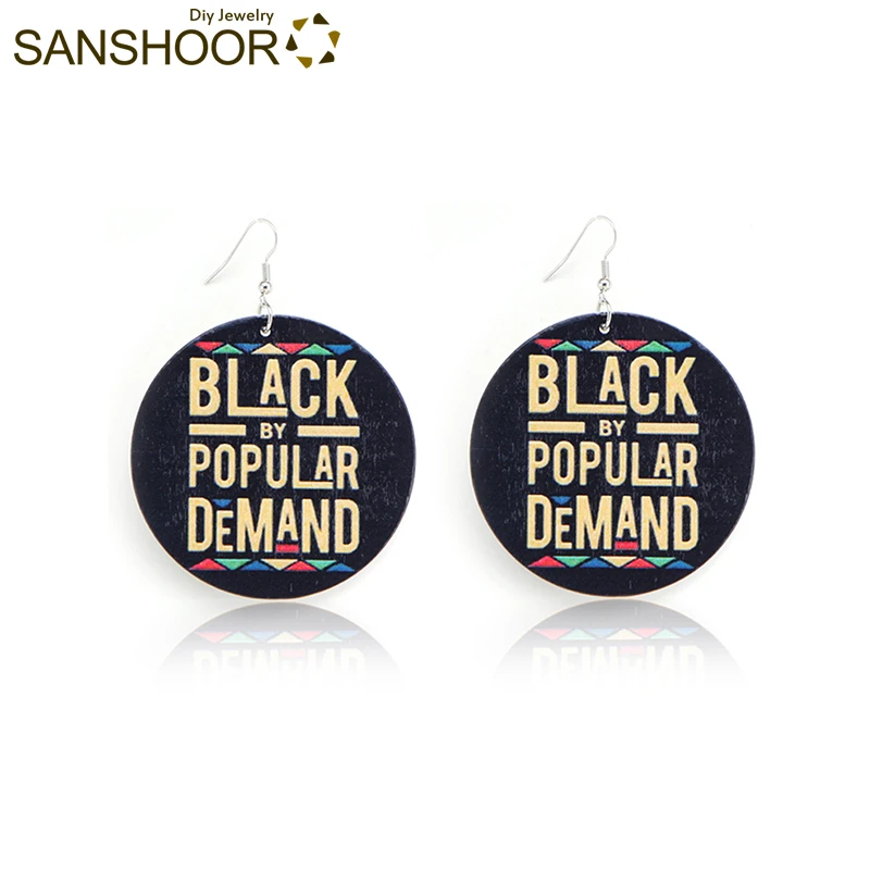 SANSHOOR африканские серьги с принтом 6 см черные по популярному спросу деревянные