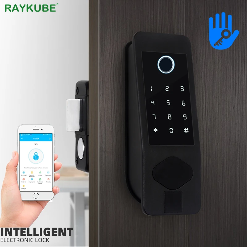 

RAYKUBE Smart Door Lock Wifi Bluetooth Fingeprint Password 13.56mhz M1 Card Gateway Support Alexa Home Security Door Lock W6