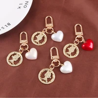 new keychain creative peach heart alloy beauty head decoration metal round tag bag pendant accessories car key ring holiday gift