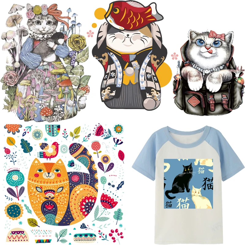 Термоклейкие нашивки с изображением милого кота цветов термоклейкие наклейки на