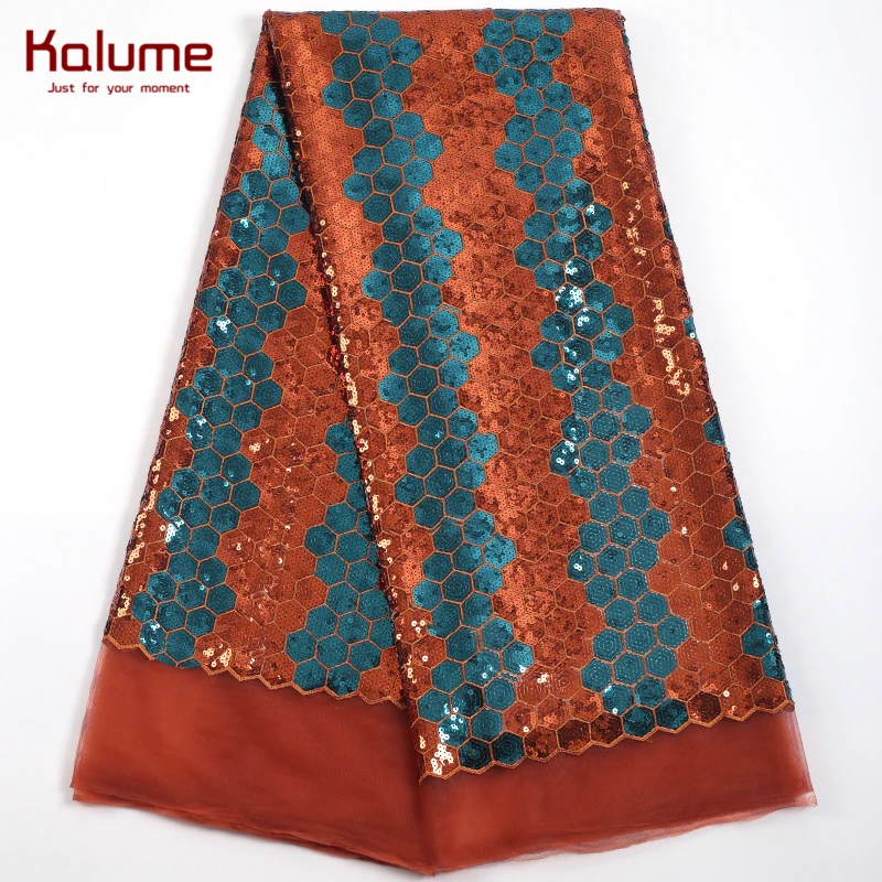 

Kalume Beautiful Nigerian Sequins Net Lace Fabric 2021High Quality African Tulle Mesh Lace Fabric 5 Yard For Party Wedding F2224