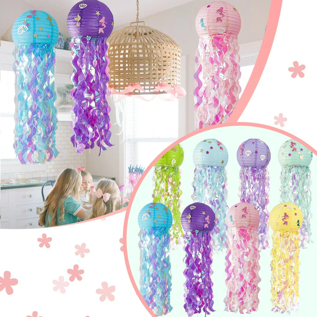 

Mermaid Lantern Children's Diy Handmade Paper Lantern Aquarium Decor Jellyfish Ornaments Mermaid Theme Background Decor Supplies