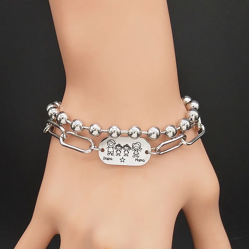 Браслеты женские двойные из нержавеющей стали серебристого цвета B1750S01 |