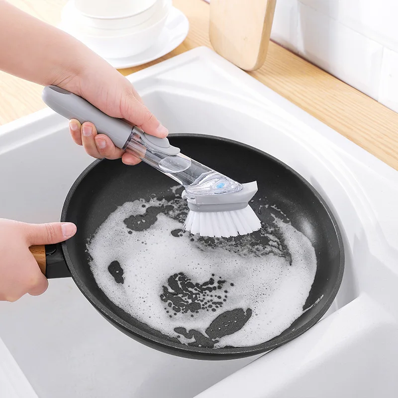 

Dish-washing brush sponge long handle Automatically add detergent pot-washing brush multifunction degreasing kitchen accessories