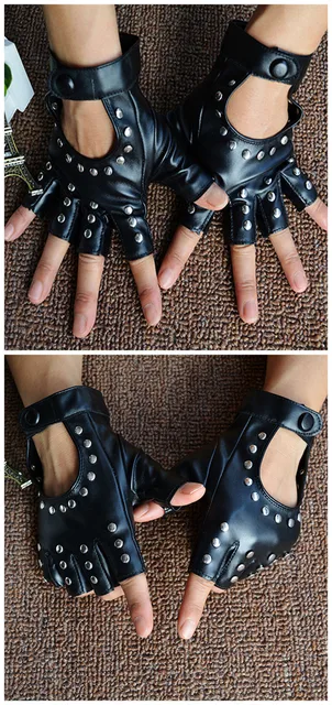 Guantes negros sin dedos PU imitación cuero Goth Cosplay disfraz Punk  actuación de Halloween para mujeres JAMW Sencillez