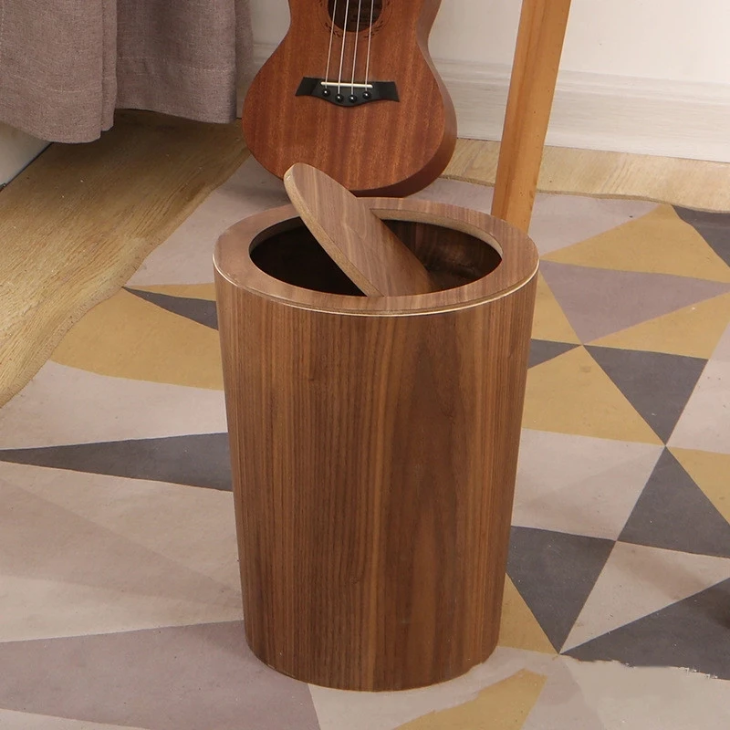 

Wooden Trash Garbage Can Box with Cover Household Living Room Bedroom Office Hotel Paper Basket Storage Rubbish Box