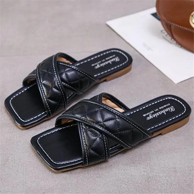 

One-word drag flat bottom womens slippers 2021 summer new women's shoes fashion platform slides women sandals casual slipper